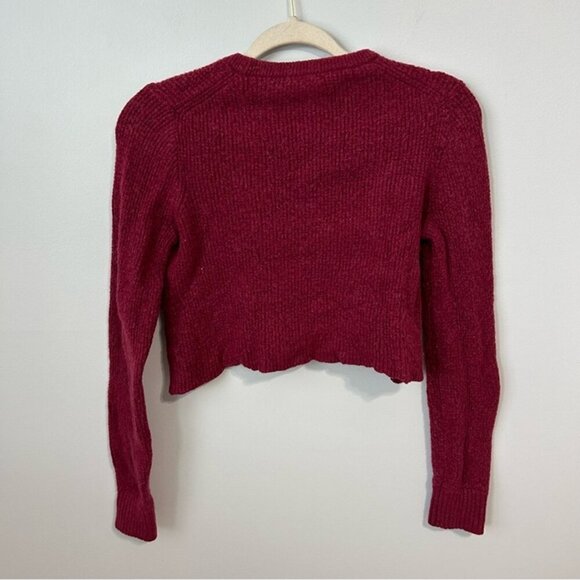 J.Crew Burgundy Red Cropped Crewneck Knit Wool Blend Sweater Women’s Size Small - Picture 3 of 4